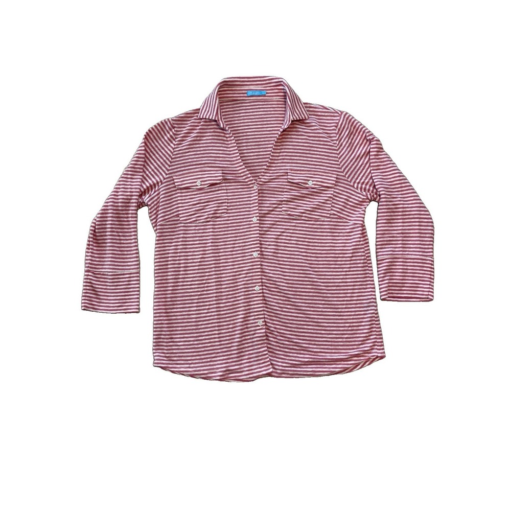 J. McLaughlin Pink White Striped Linen Shirt Womens Large Beach Casual Preppy